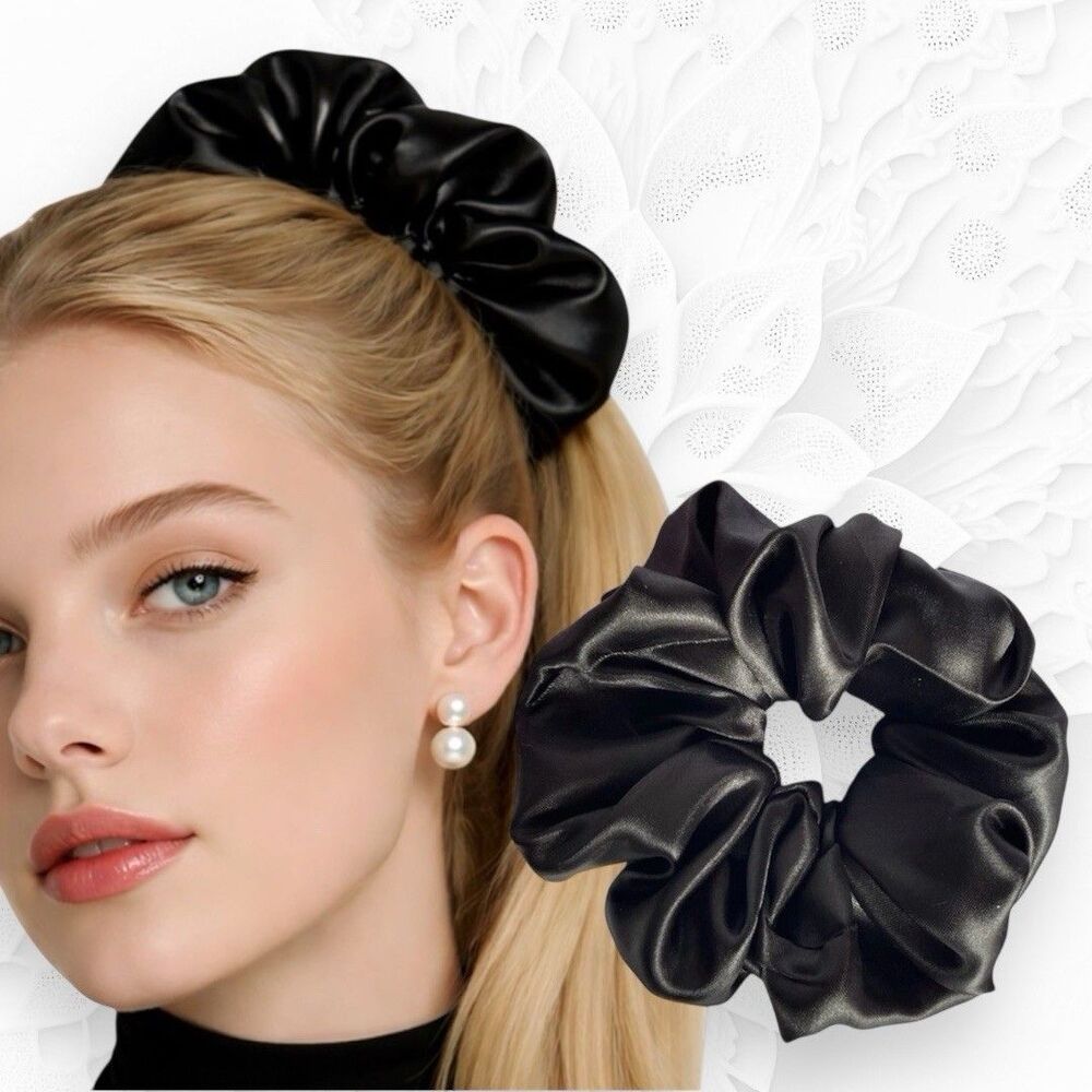 Luxury Black Satin Scrunchie Handmade – Statement Hair Accessory